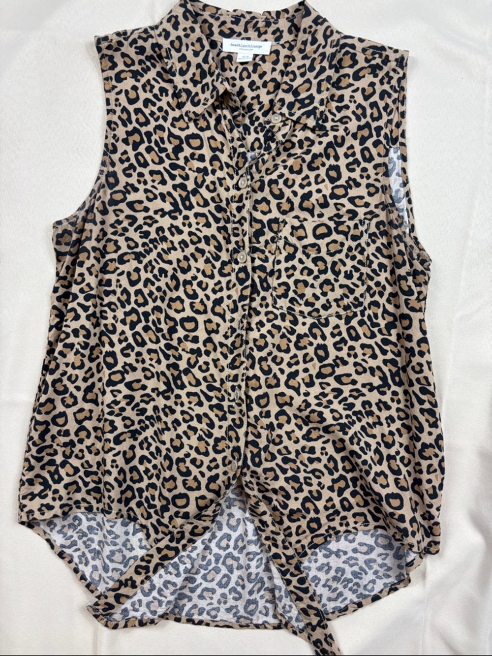 beachlunchlounge Sleeveless Leopard Print Button-Down Top - Tan/Black